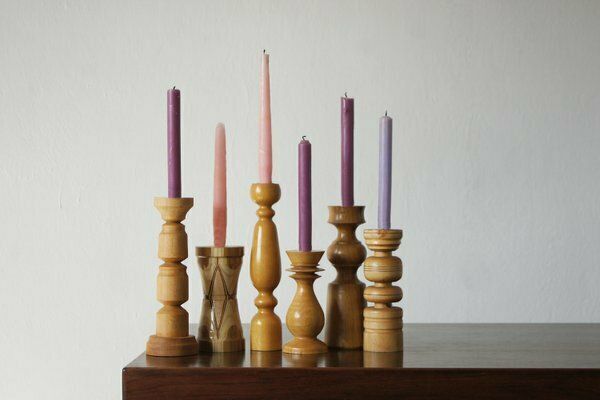 Scandinavian Wooden Candleholders, Set Of 6