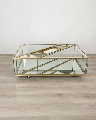 Vintage Italian Table In Golden Brass And Crystal, 1960s photo for sale
