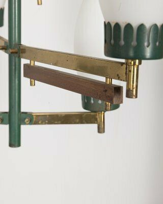 photo furniture Vintage Italian Ceiling Light In Brass, Green Metal And Glass, 1950s