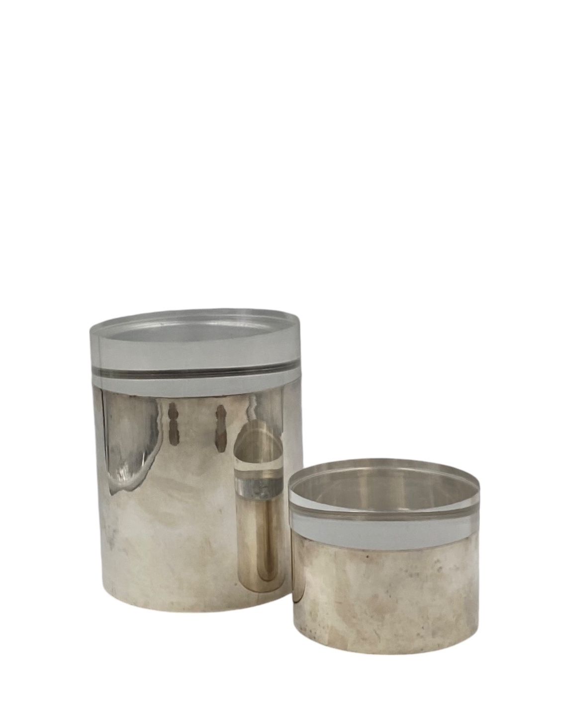 Modernist Lucite And Silver Plate Set Of Boxes, Mellerio Paris, France 1970s