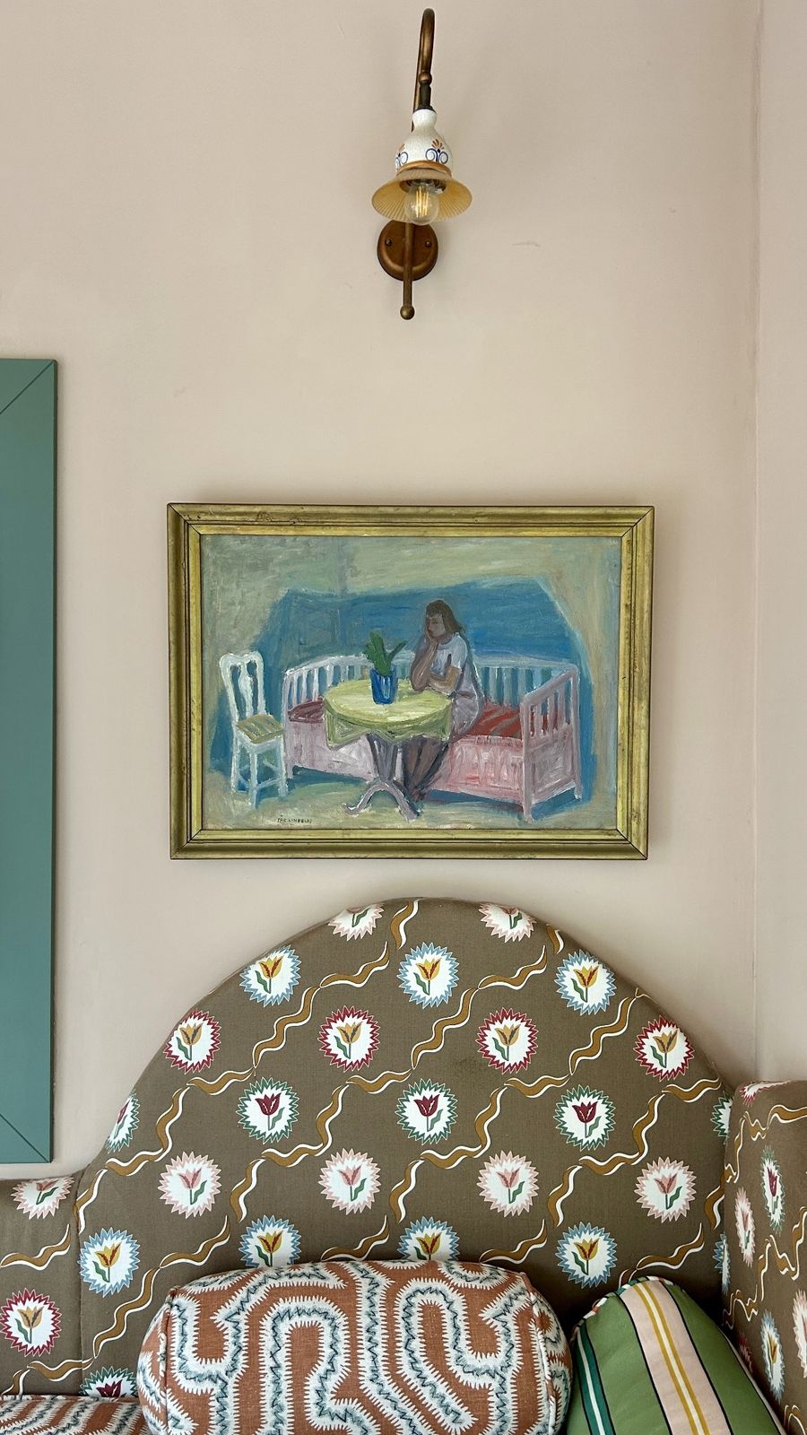 Par Lindblad, Swedish Artist, Framed Oil On Canvas On Board, Lady In Thought. Signed photo furniture