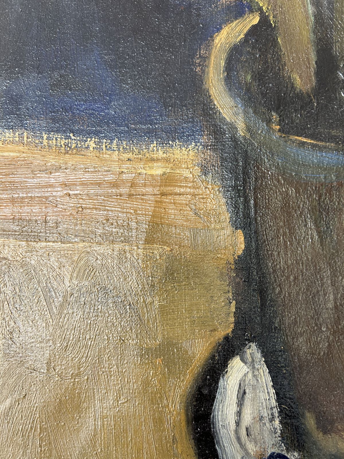 Abstract Oil On Canvas Of Amaryllis. Muted Brown Tones, Naively Pinned To Vintage Frame. photo Art