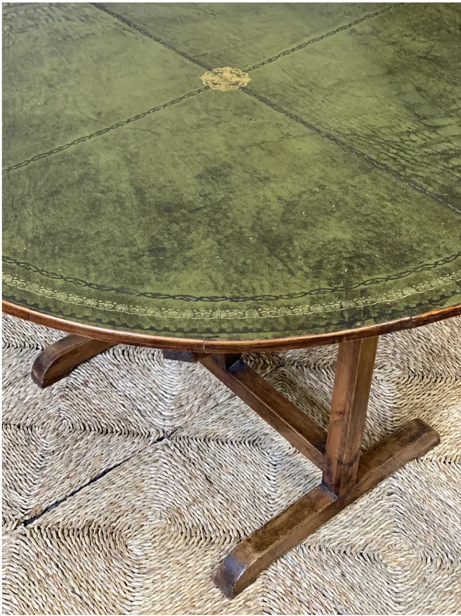 Early C20th French Vendange Wine Table With Green Leather Top photo Furniture