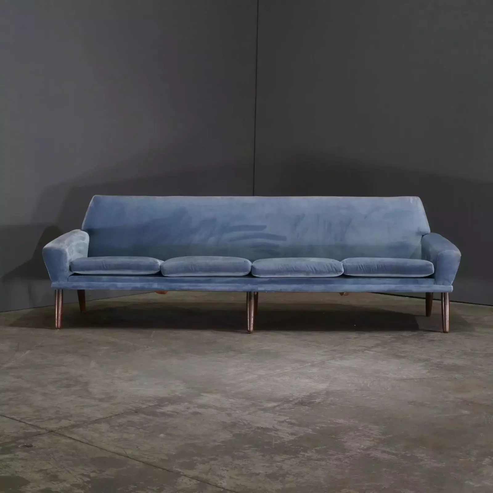 Bramin Møbler Four Seater Sofa In Blue Velvet By N.A. Jørgensens photo furniture