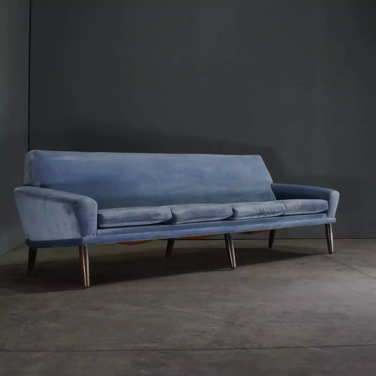 Bramin Møbler Four Seater Sofa In Blue Velvet By N.A. Jørgensens photo Furniture