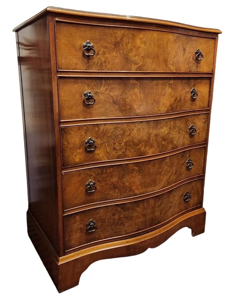 Chinoiserie Upcycled Chest Of Drawers, Cherry Blossom Serpentine Storage Chest photo vintage