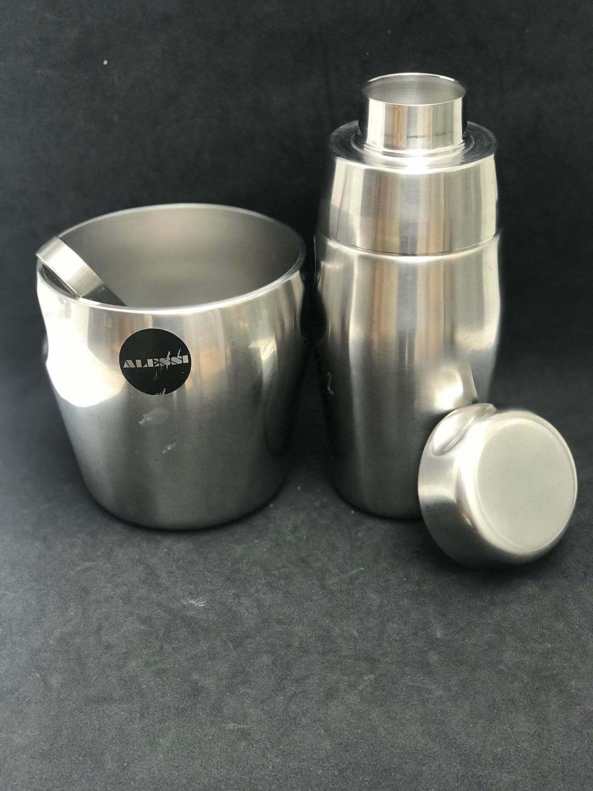 photo for sale Vintage Cocktail Shaker Ice Bucket And Tongs Alessi By Luigi Massoni And Carlo Mazzeri Stainless Steel Bar Cart Tools Mixology Gift For Him
