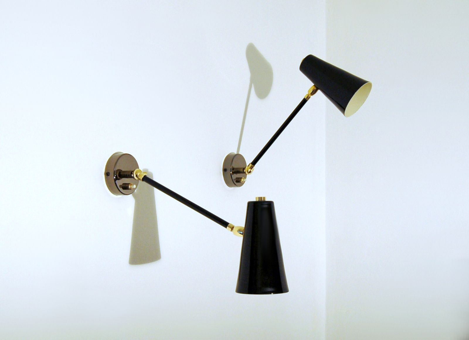 Pair Of Wall Lamp Articulated With Switch   Metal And Brass   Black Color photo Lighting