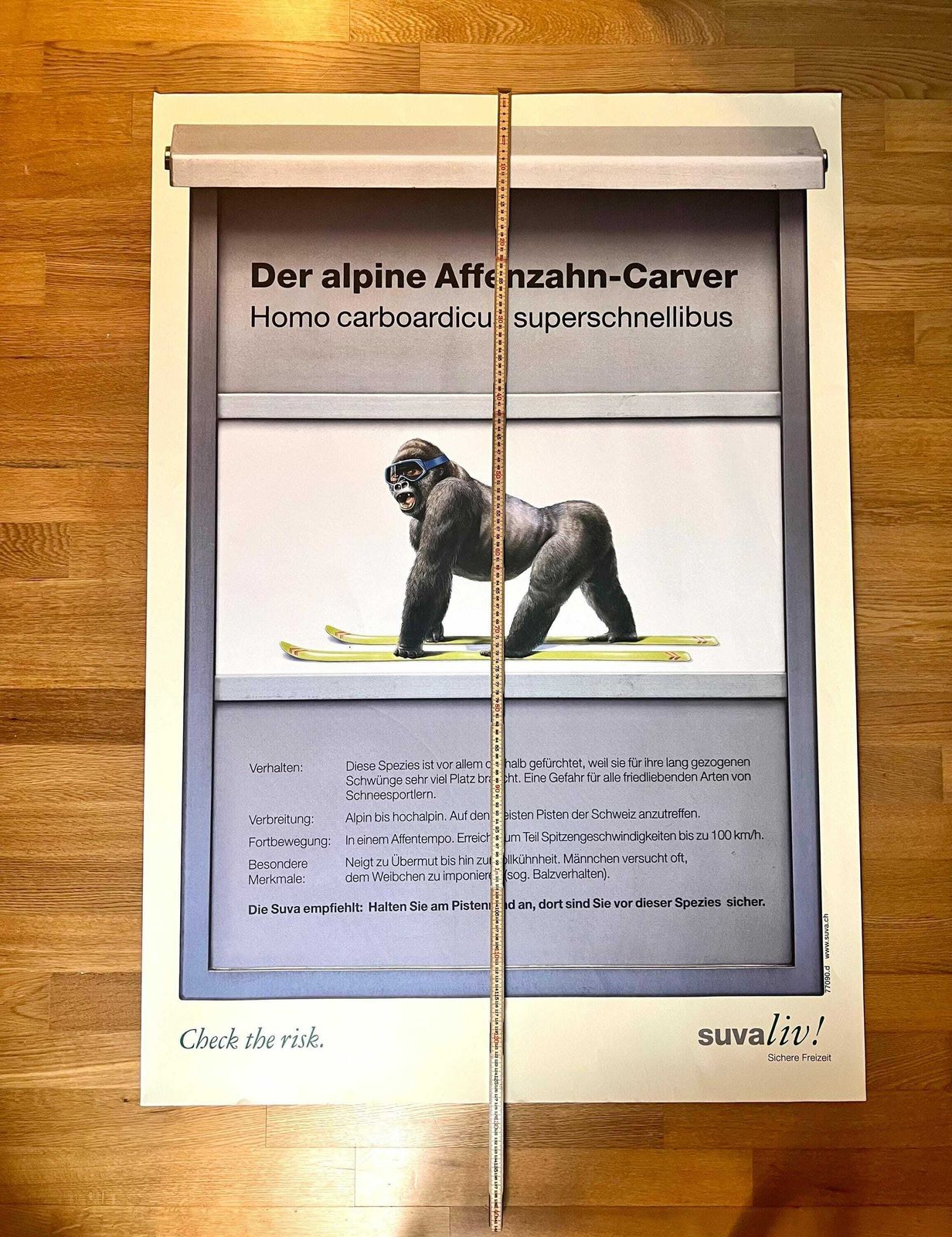 Original Swiss Vintage Poster 1999, Suvaliv Insurance Company Accident Prevention Poster, Swiss Ski Poster, 90s Art Poster, Monkey Art photo for sale