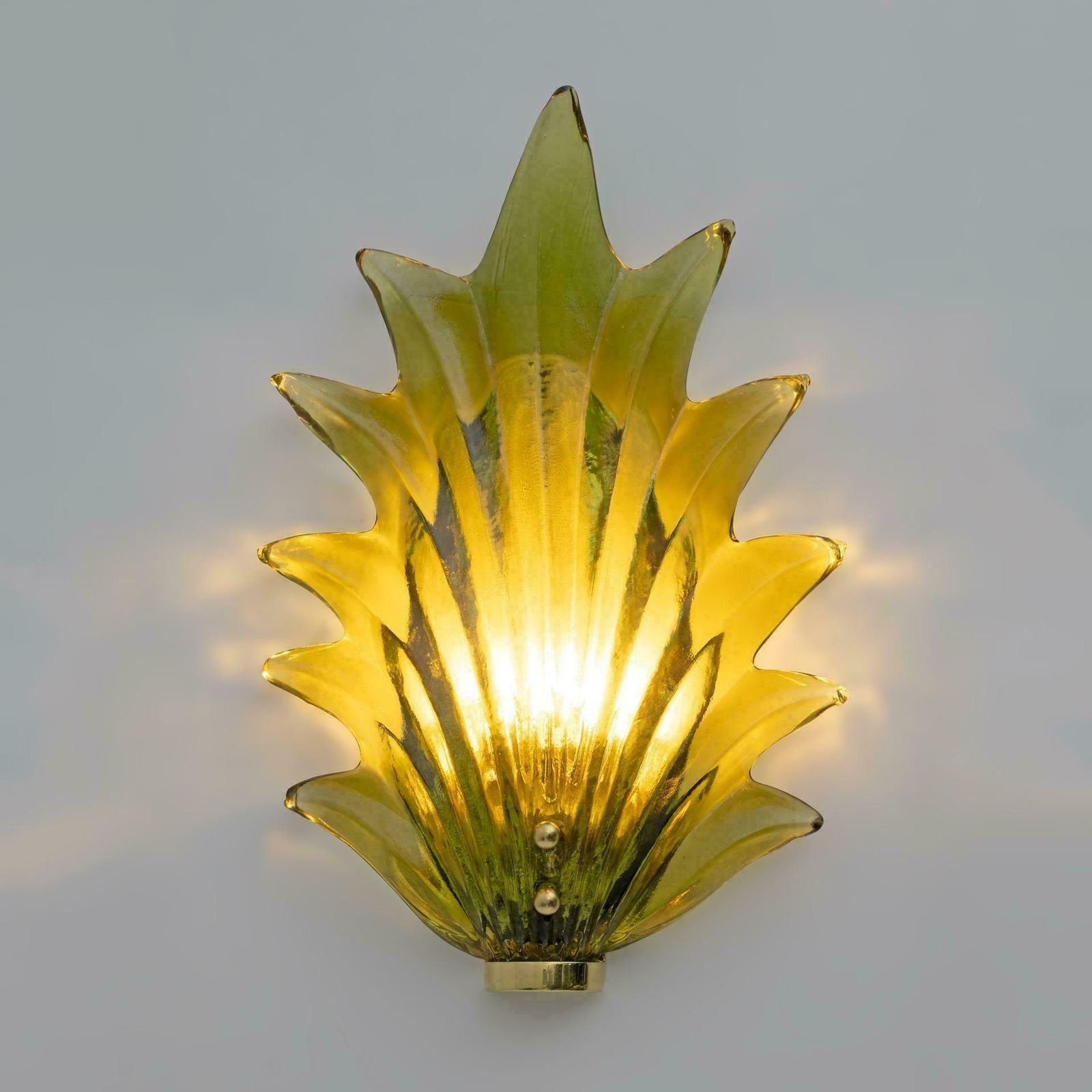 Pair Barovier & Toso Style Modern Italian Murano Glass Leaf Sconces, 1980s photo for sale