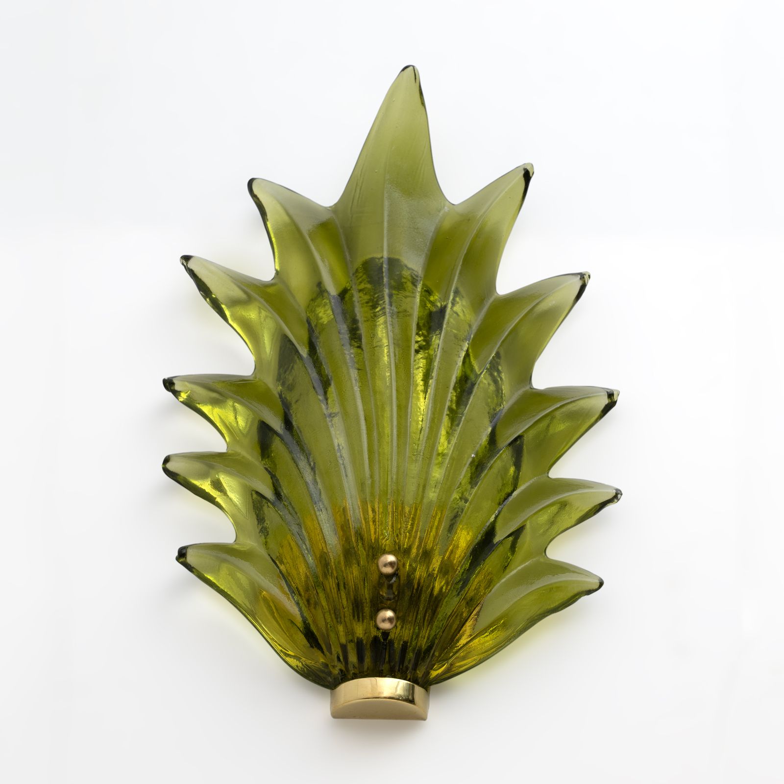 Pair Barovier & Toso Style Modern Italian Murano Glass Leaf Sconces, 1980s photo vintage