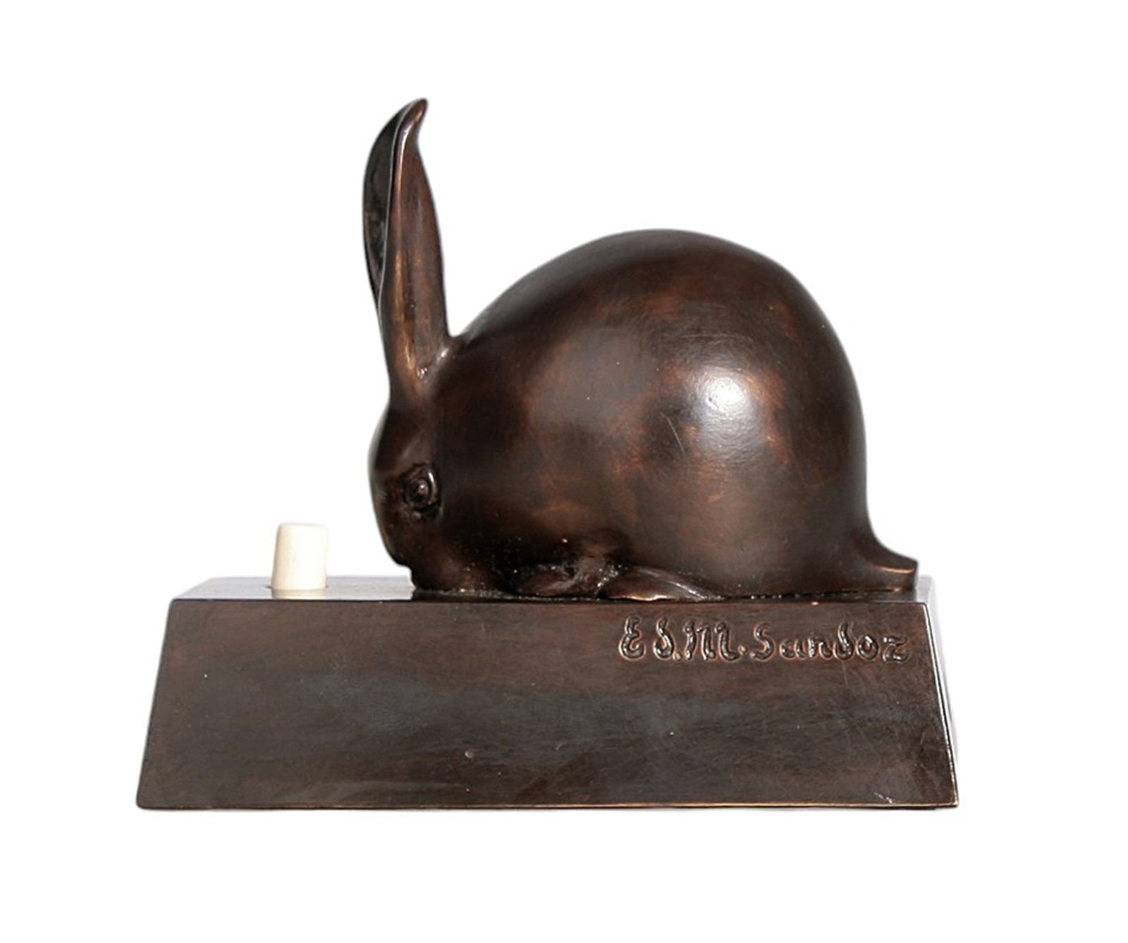 1920s Art Déco Bronze Rabbit Bell Ring With Base By édouard Marcel Sandoz Manufactured By Susse Frères, France photo for sale