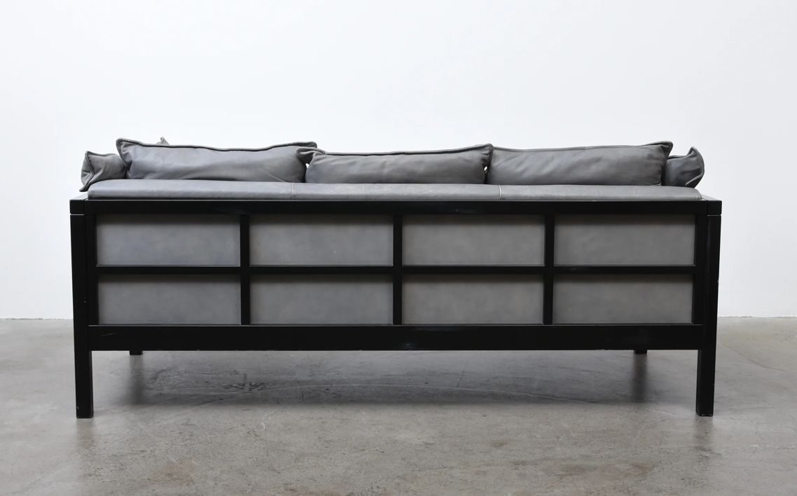 Vintage Grey Leather Three Seater Couch photo buy