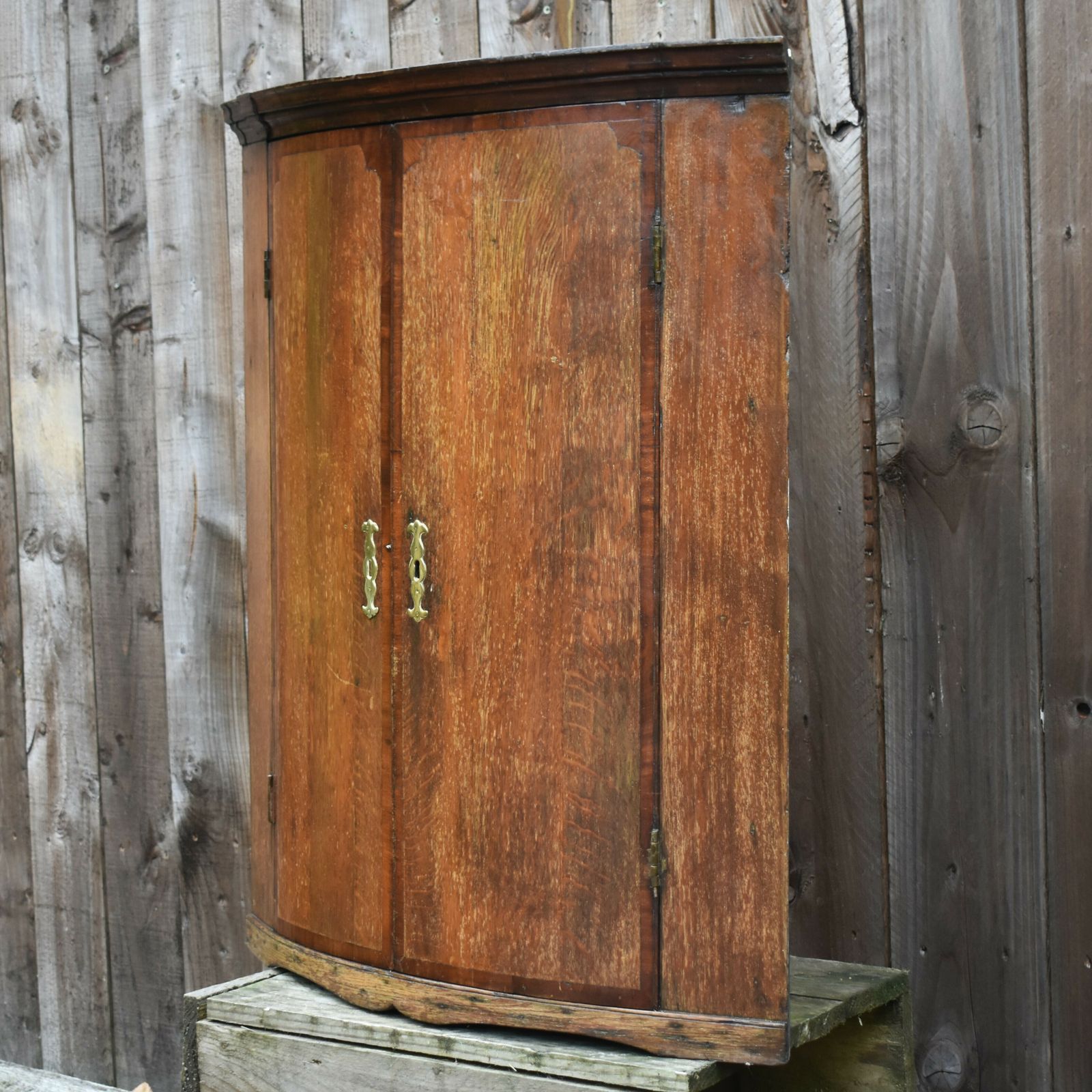 Antique 1770 Georgian Bow Fronted Satinwood Mahogany Corner Cabinet Cupboard photo vintage