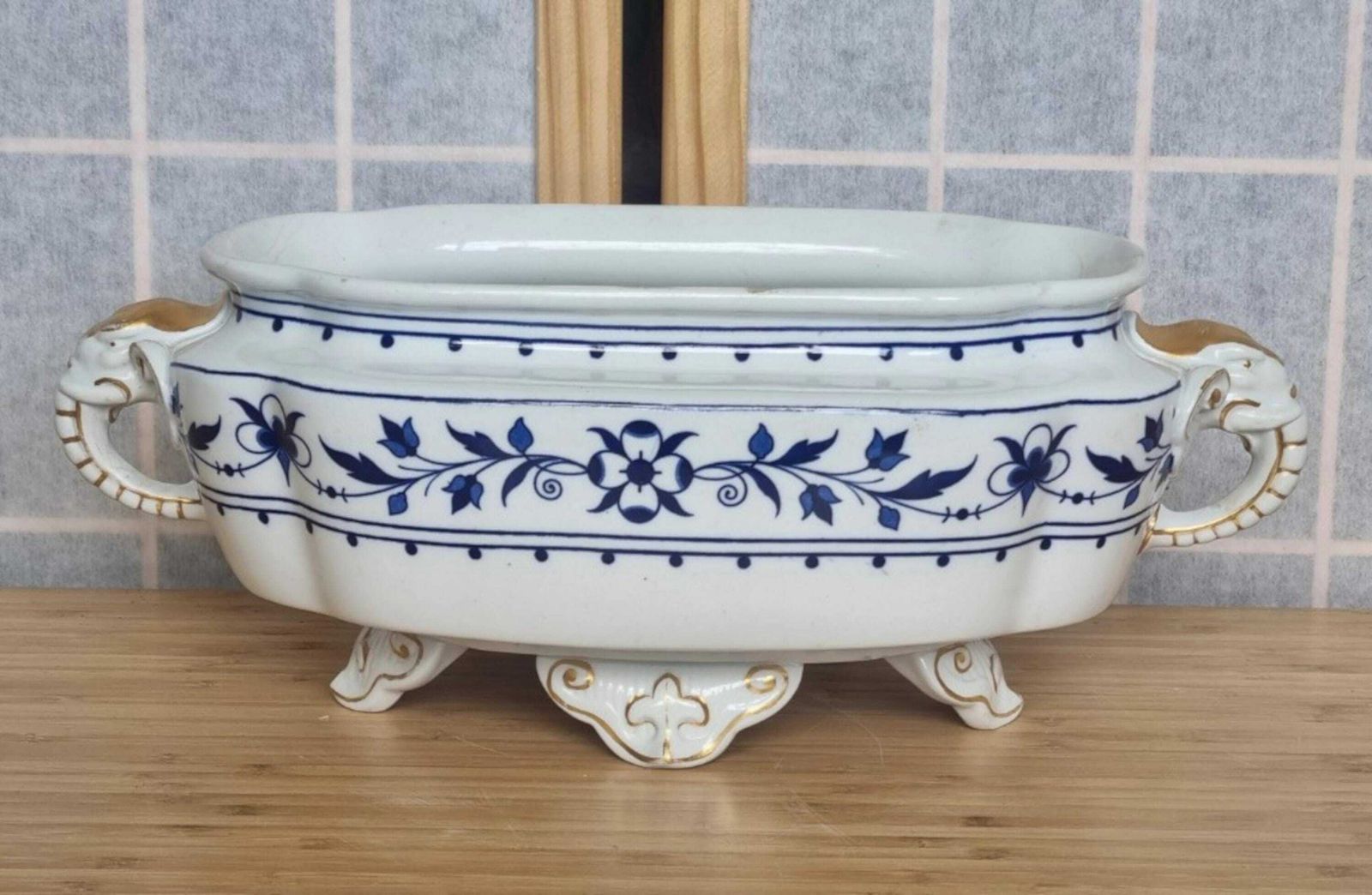 Royal Worcester Blue And White Transfer Printed Tureen, With Elephant Head Handles