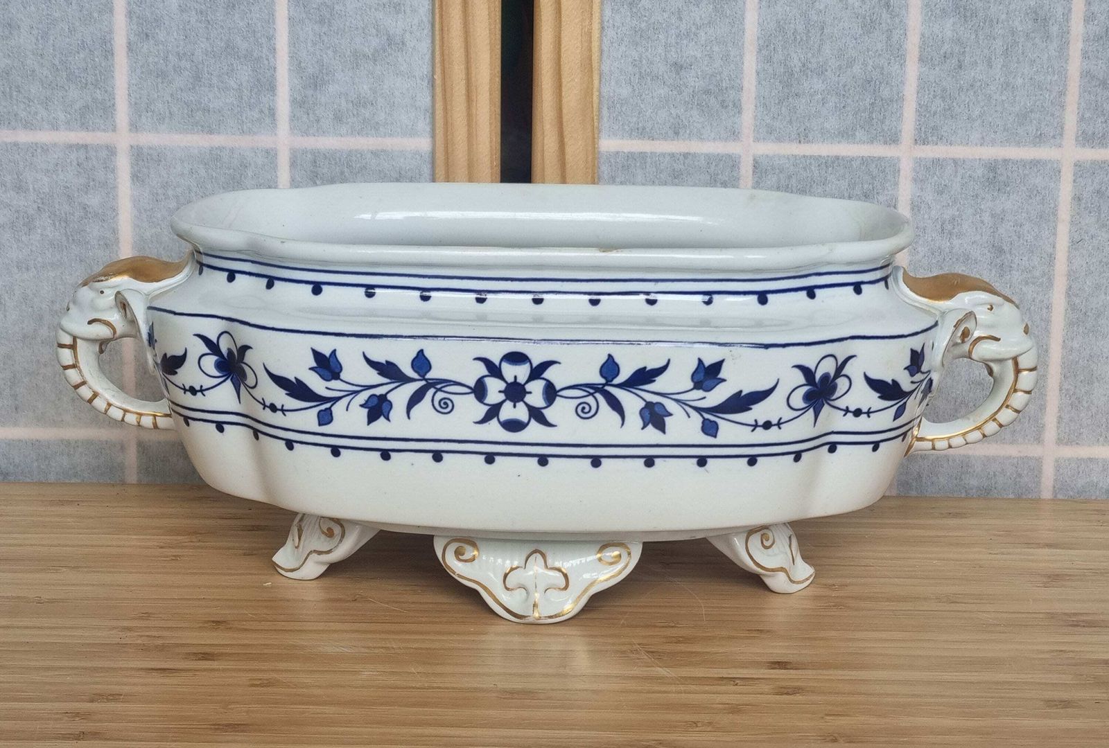 Royal Worcester Blue And White Transfer Printed Tureen, With Elephant Head Handles photo furniture