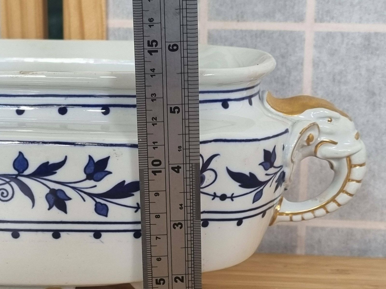 Royal Worcester Blue And White Transfer Printed Tureen, With Elephant Head Handles photo vintage