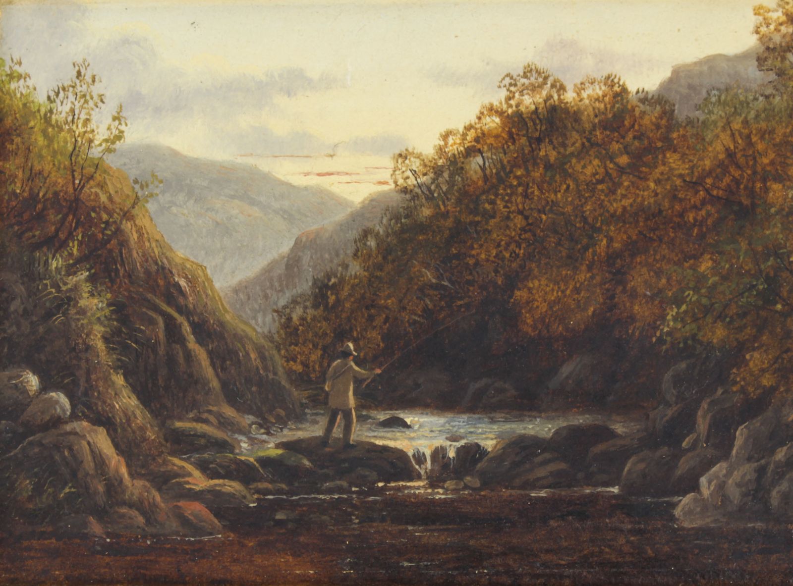 Art Antique Set Of Six River Landscapes Paintngs 19th Century photo