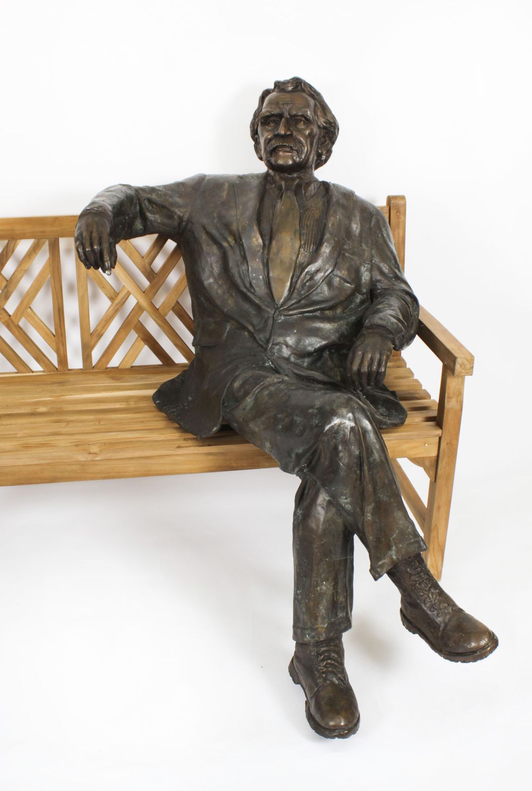 photo furniture Vintage Life Size Bronze Of Albert Einstein On A Garden Bench 20th C