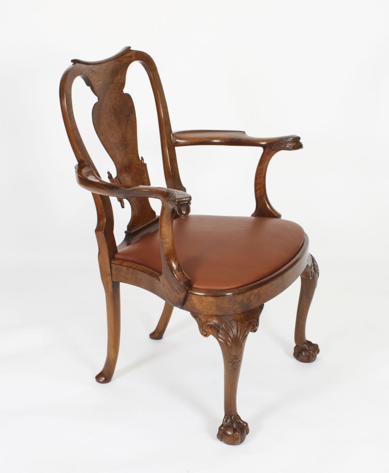 photo vintage Vintage Set 8 Queen Anne Burr Walnut Dining Chairs  20th Century