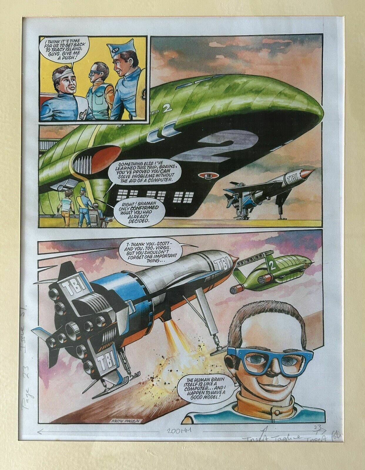 Two Original Thunderbird Comic Watercolour Artwork Pages C.1993 photo furniture
