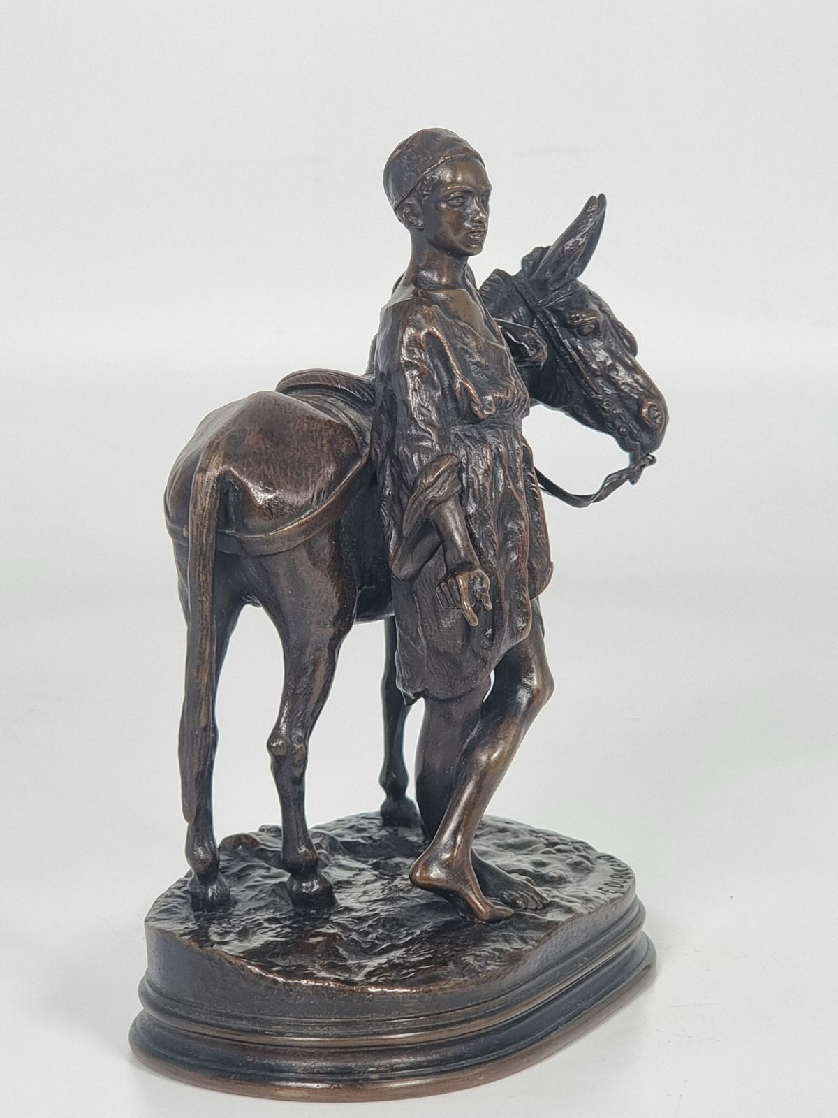 photo buy 19th Century French Bronze Sculpture Depicting A Boy With His Mule By A E Dubucand Circa 1870