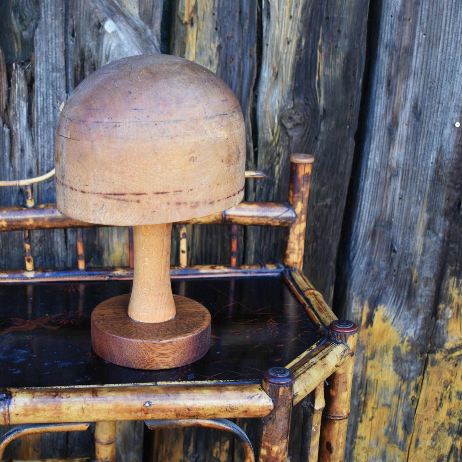 Antique Milliners Hat Mould Block Haberdashery Shop Wooden Wig Display Stand