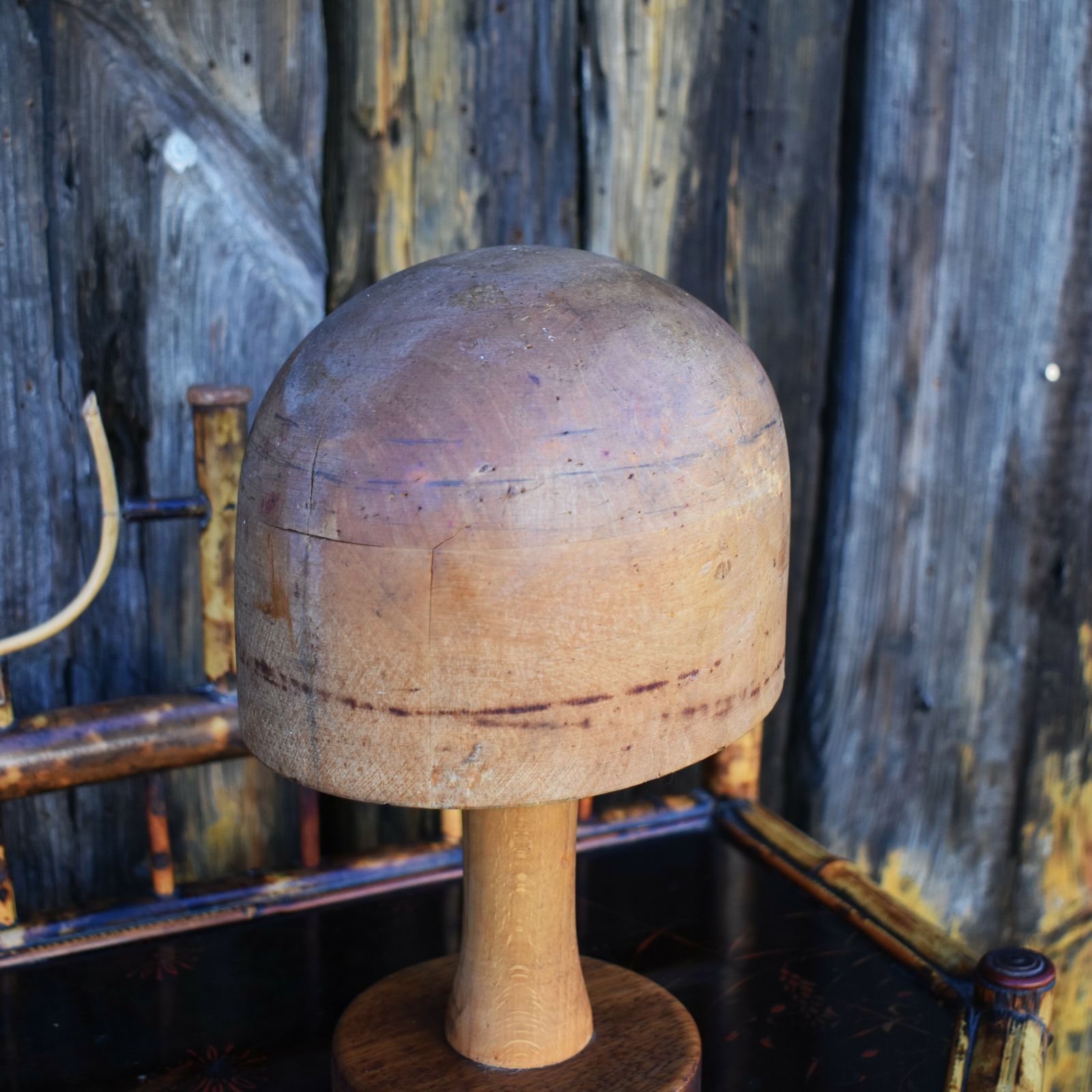 Antique Milliners Hat Mould Block Haberdashery Shop Wooden Wig Display Stand photo Furniture