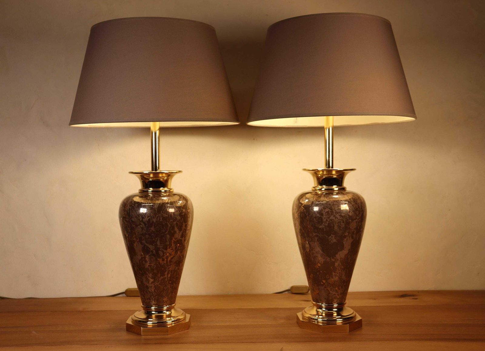 Set Of Vintage Hollywood Regency Marble Imitation Table Lamps , 1980's (St.194)