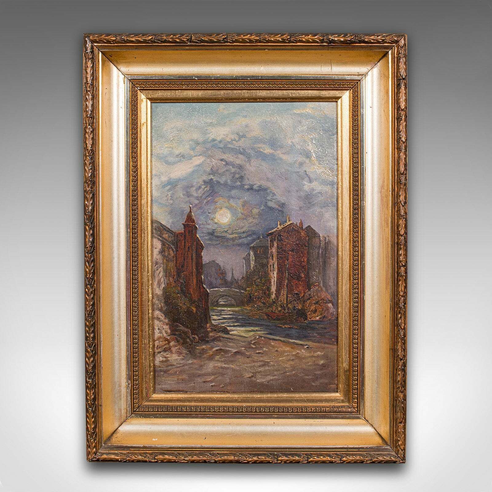 Small Antique Continental School Painting, Framed, Oil On Canvas, Art, C.1920 photo furniture