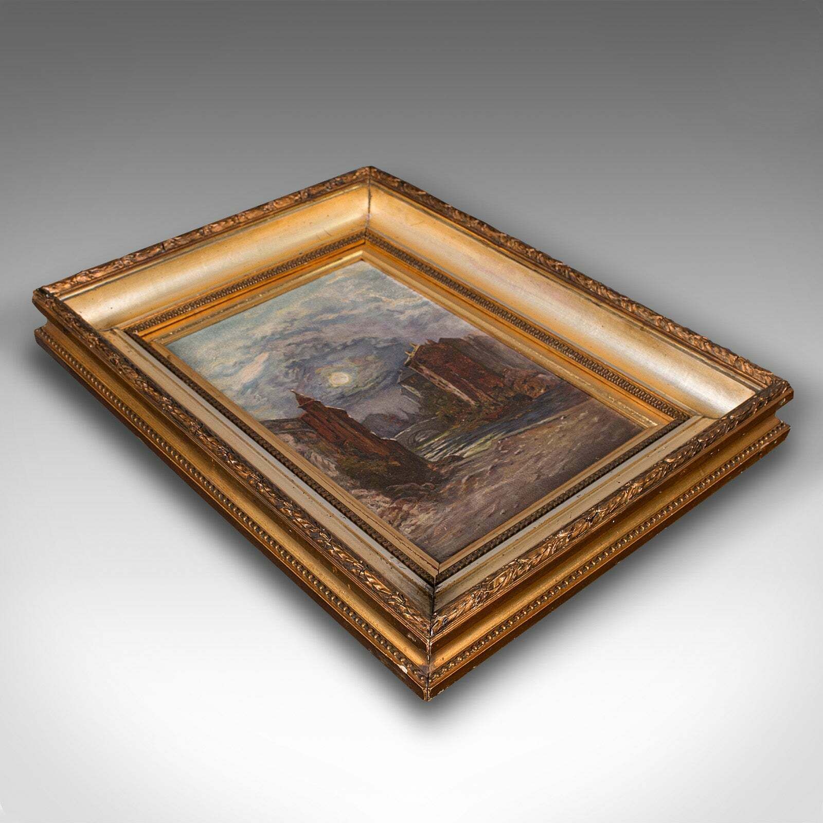 Small Antique Continental School Painting, Framed, Oil On Canvas, Art, C.1920 photo vintage