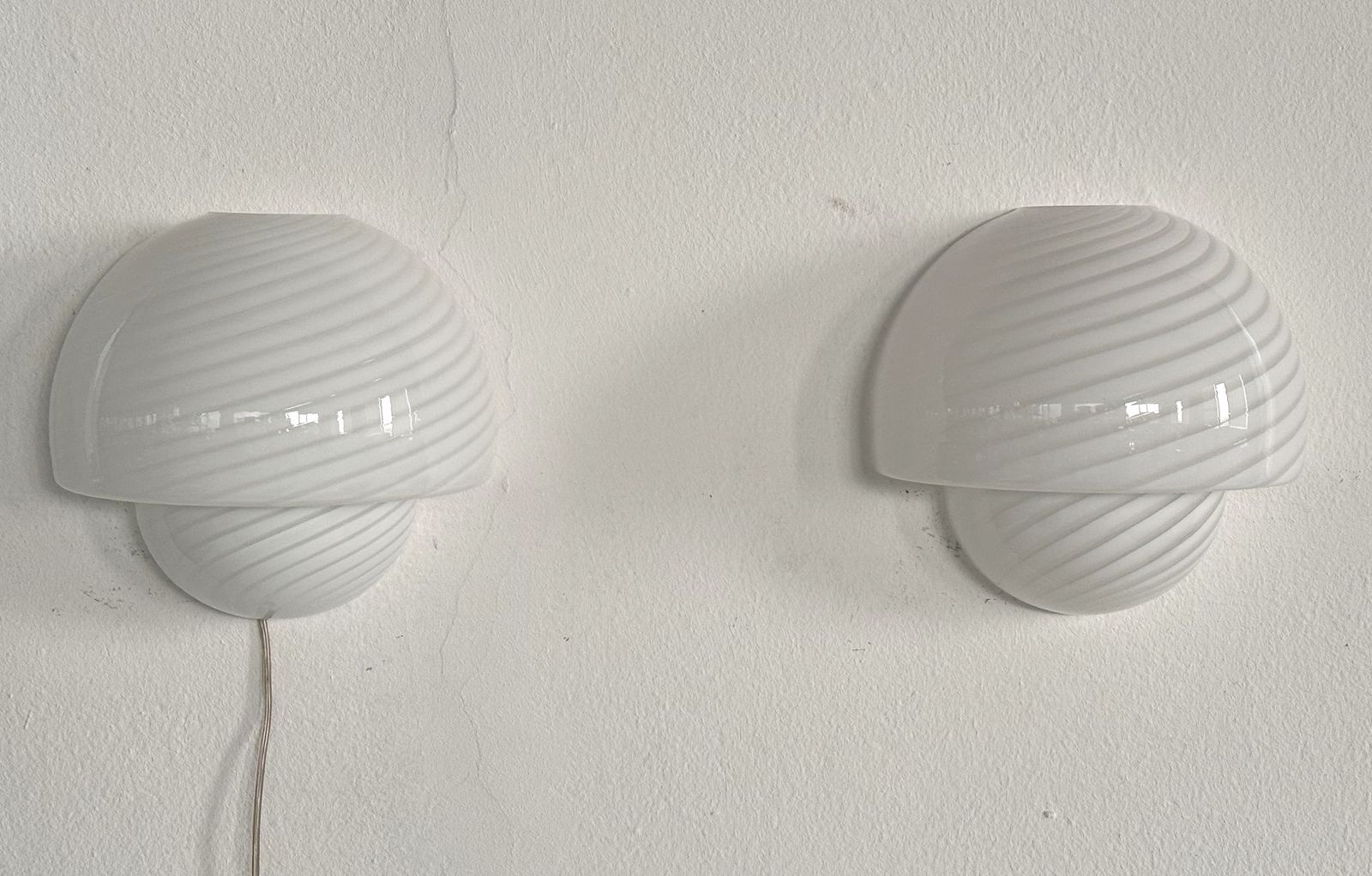 Italian Designer  Murano Swirl Glass Mushroom Wall Sconces, 1970s photo Lighting