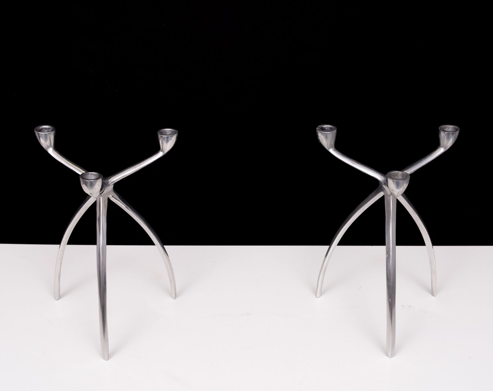 Pair Aluminum 3 Arms Spider Candle Sticks De Bijenkorf 1970s photo 543.0