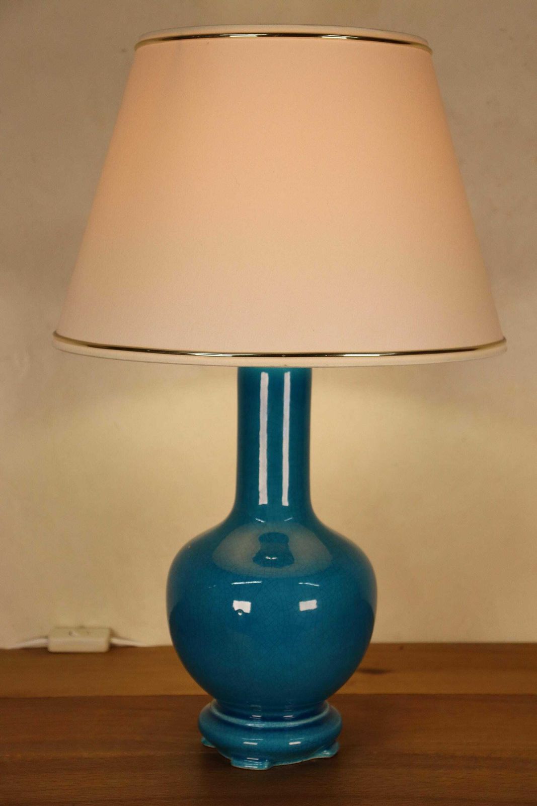 Vintage Chinese Asian Porcelain Turquoise Blue Balluster Vase Hollywood Regency (St.196) photo Lighting
