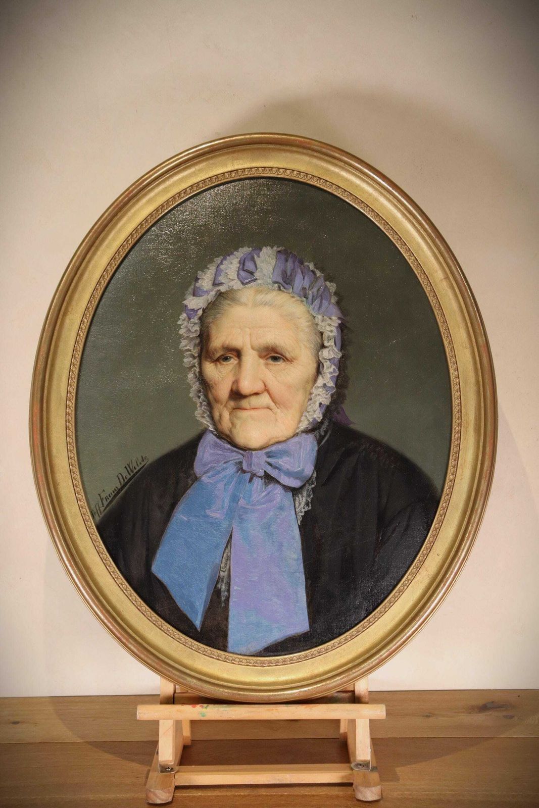 Antique Expressive Portrait Of A Belgian Lady , Signed Frans Dewilde 1877 (St.200) photo furniture