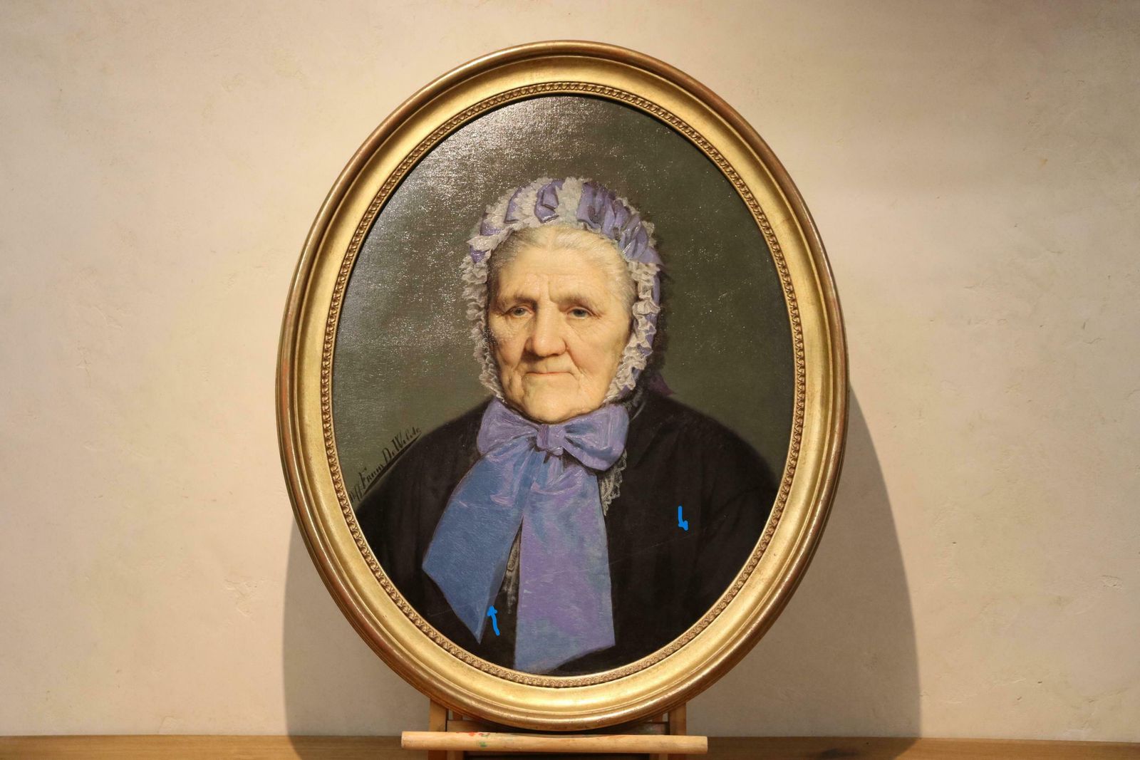 photo furniture Antique Expressive Portrait Of A Belgian Lady , Signed Frans Dewilde 1877 (St.200)