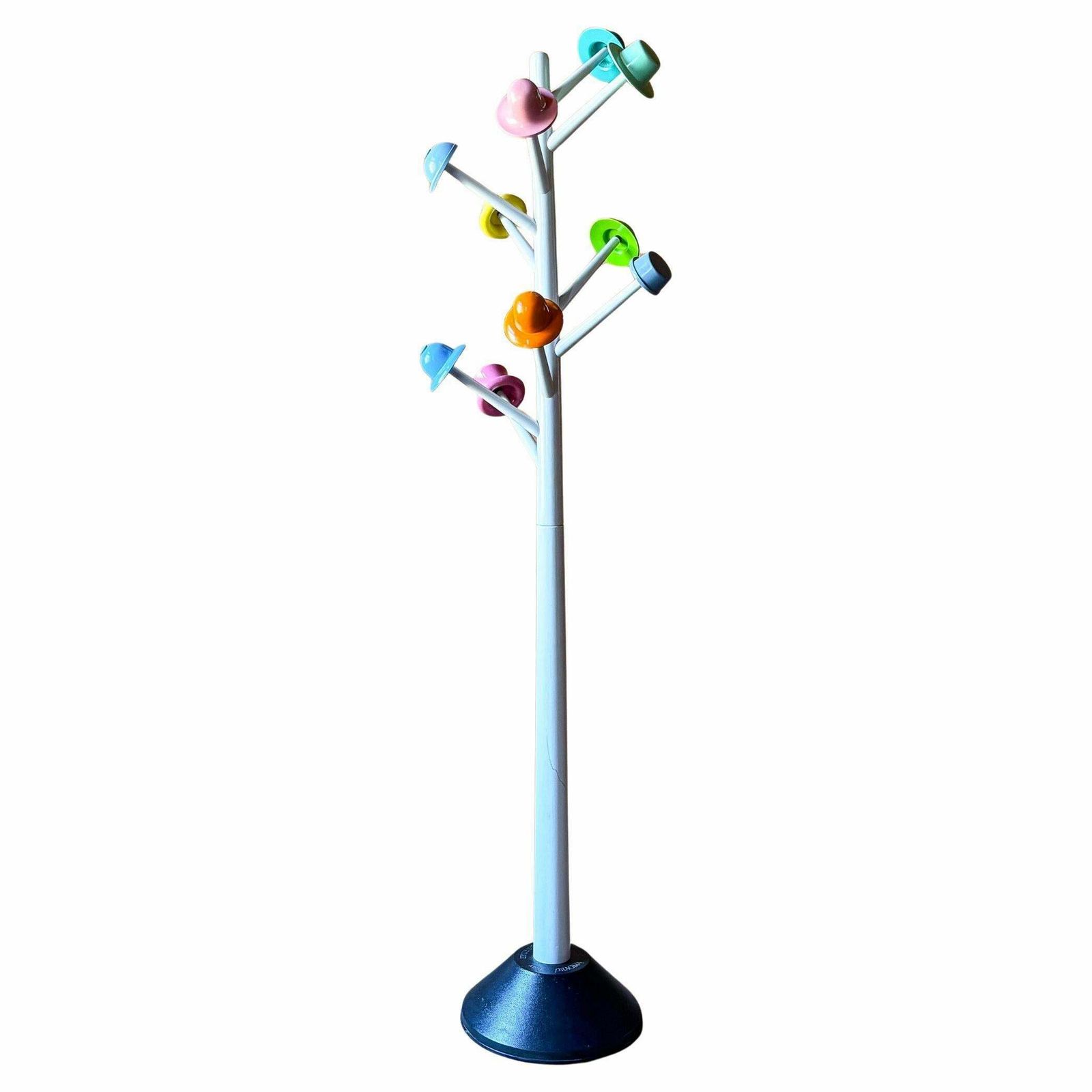 Postmodern White Metal Coatrack With Multi Colored Hooks By Ugo Nespolo, Italy