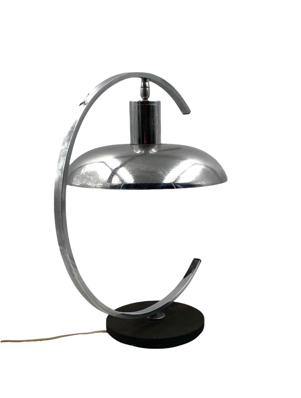 photo for sale Mid Century Modern Chromed Table Lamp, In The Manner Of Mariano Fortuny Italy, 1970s