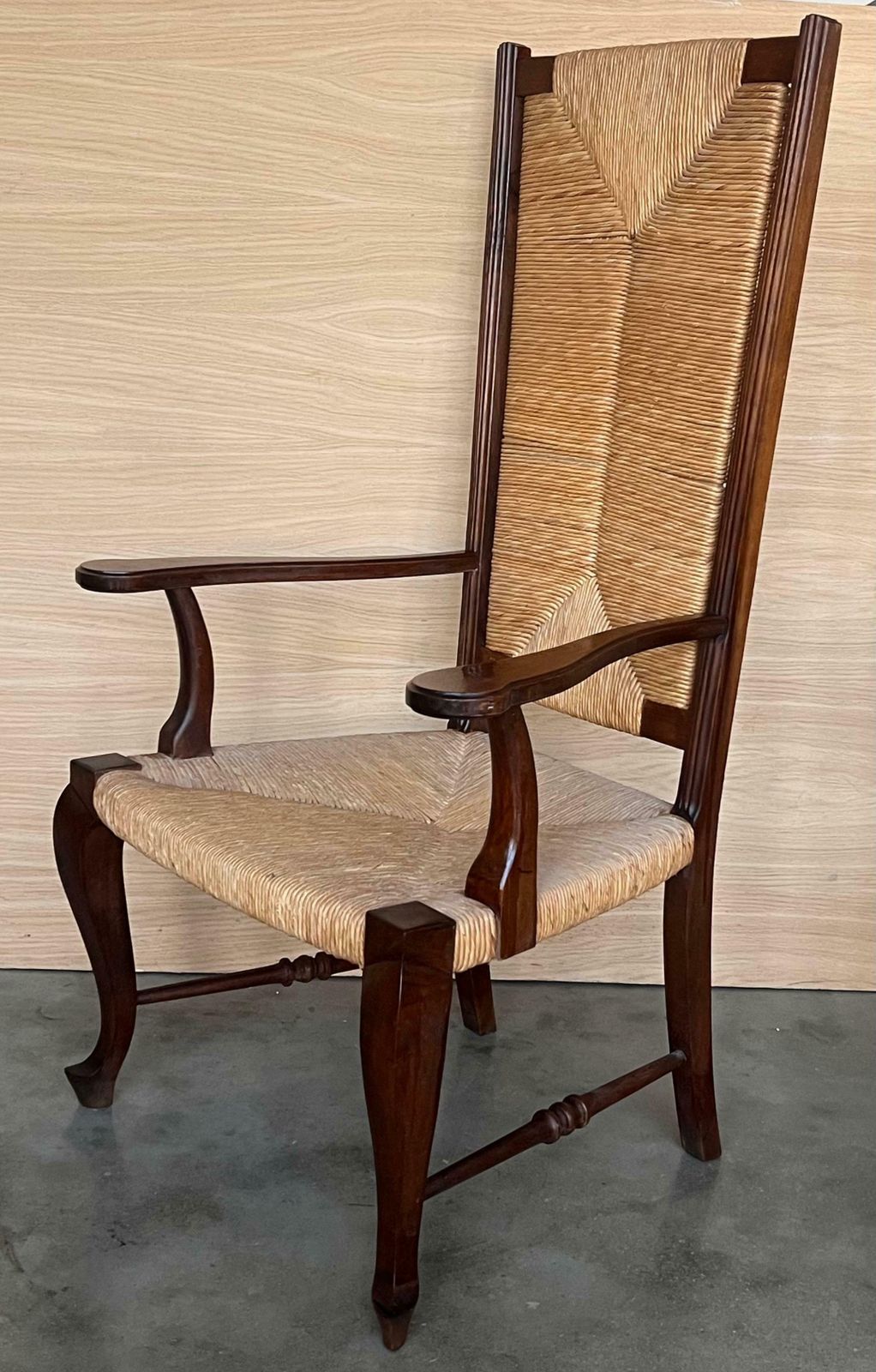 20th Pair Of Spanish Walnut Armchairs With High Back And Seat Caned photo buy