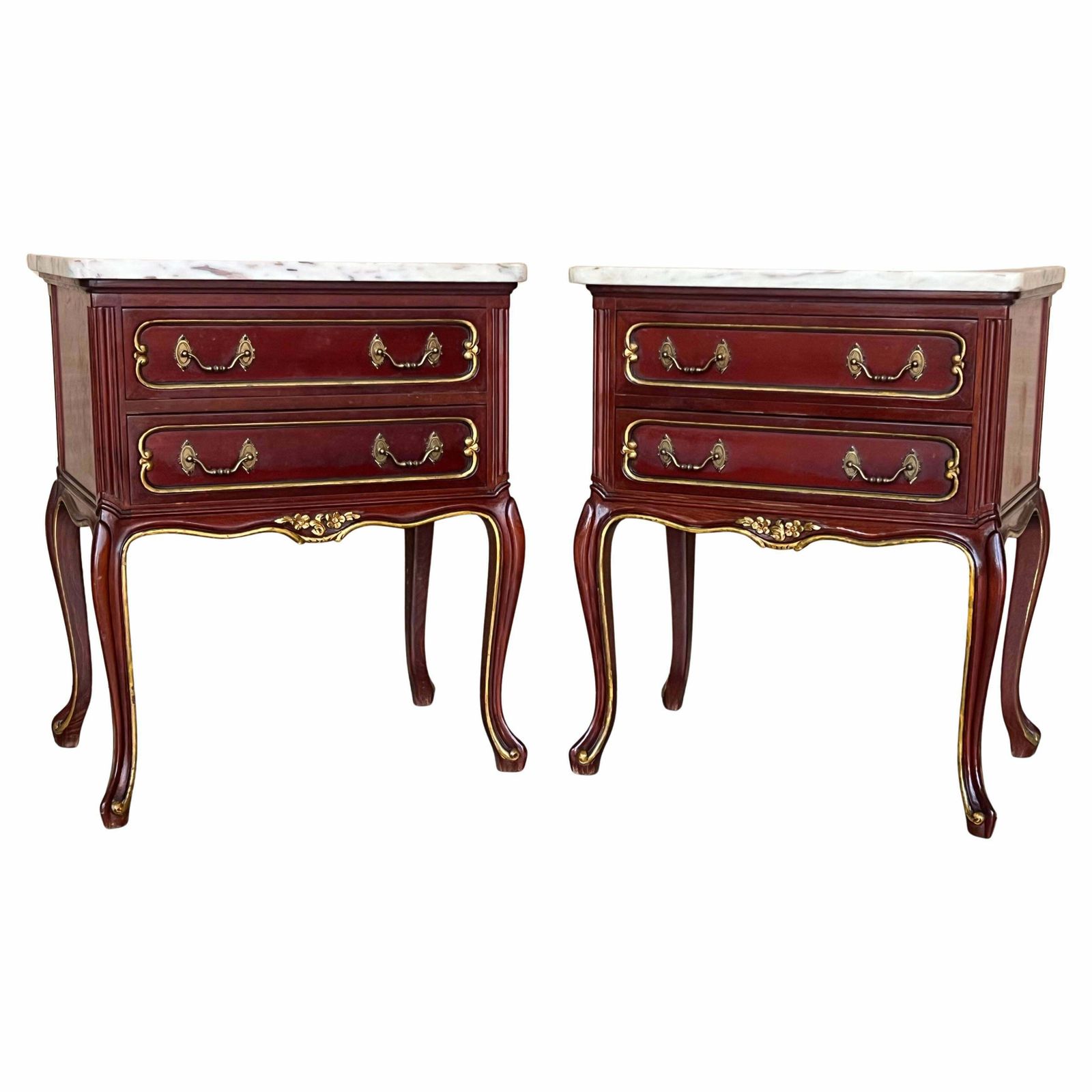 20th Century Pair Of Spanish Raspberry Red  Wooden Two Drawers Nightstands