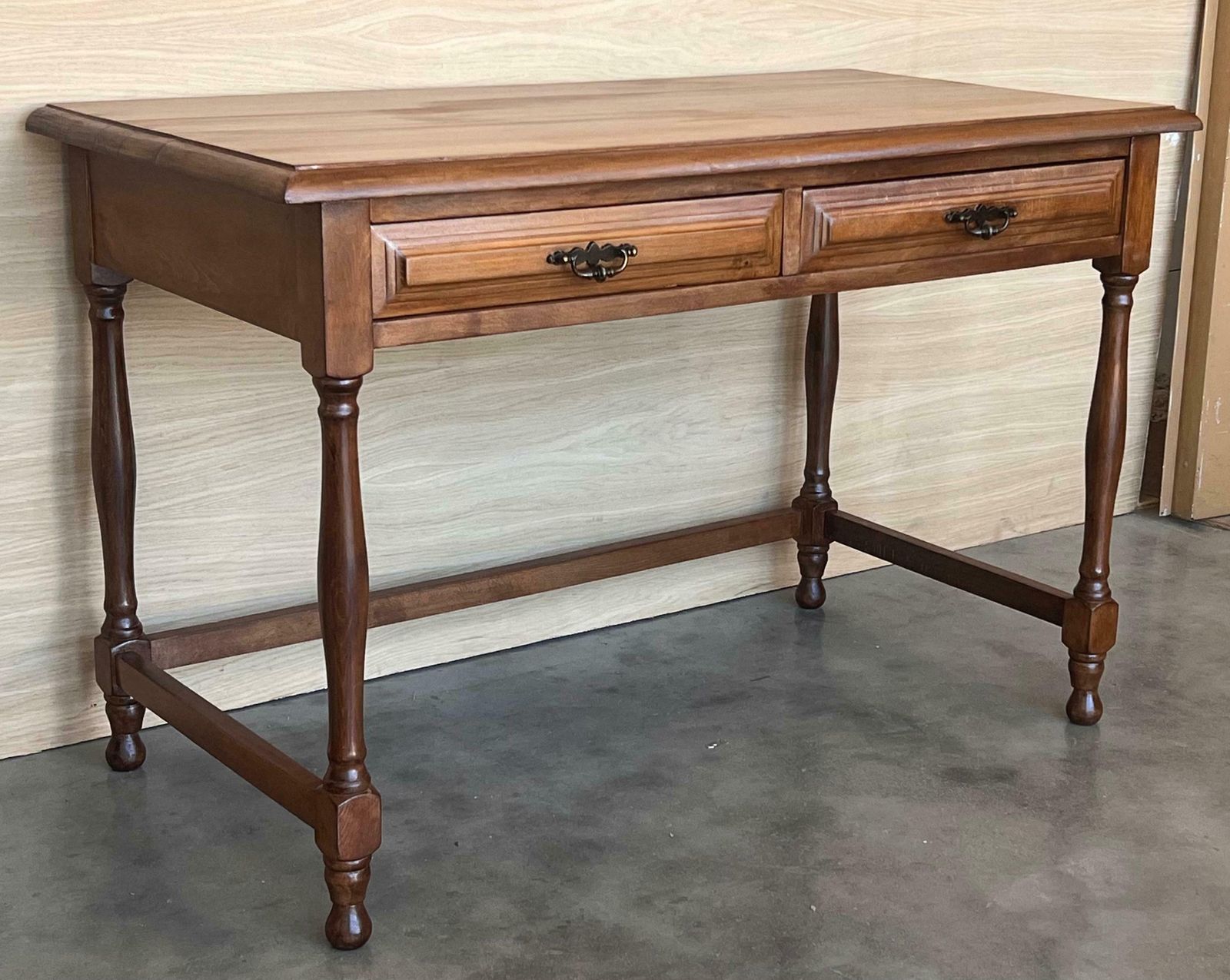 Pair Of Early 20th Spanish Mobila Country Farm Desk With Two Drawers photo for sale