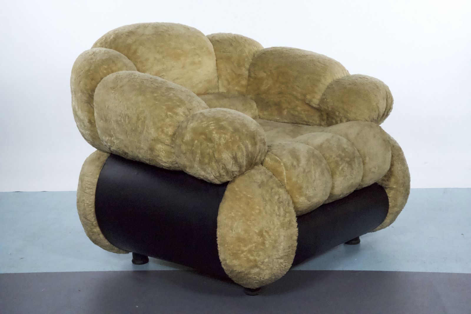 Space Age Single Armchair By Adriano Piazzesi, Cream Teddy Bear & Leatherette, 1970s Italy photo for sale