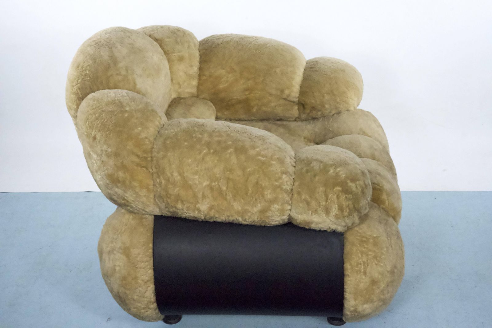 photo for sale Space Age Single Armchair By Adriano Piazzesi, Cream Teddy Bear & Leatherette, 1970s Italy