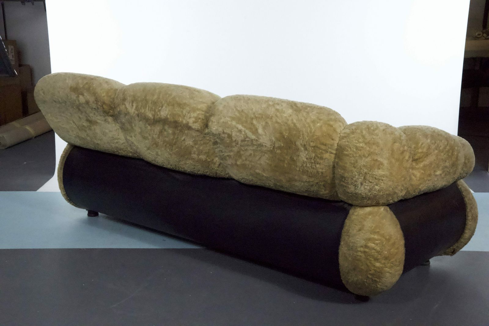 Space Age Three Seater Sofa By Adriano Piazzesi In Teddy Bear & Leatherette, 1970s Italy photo vintage