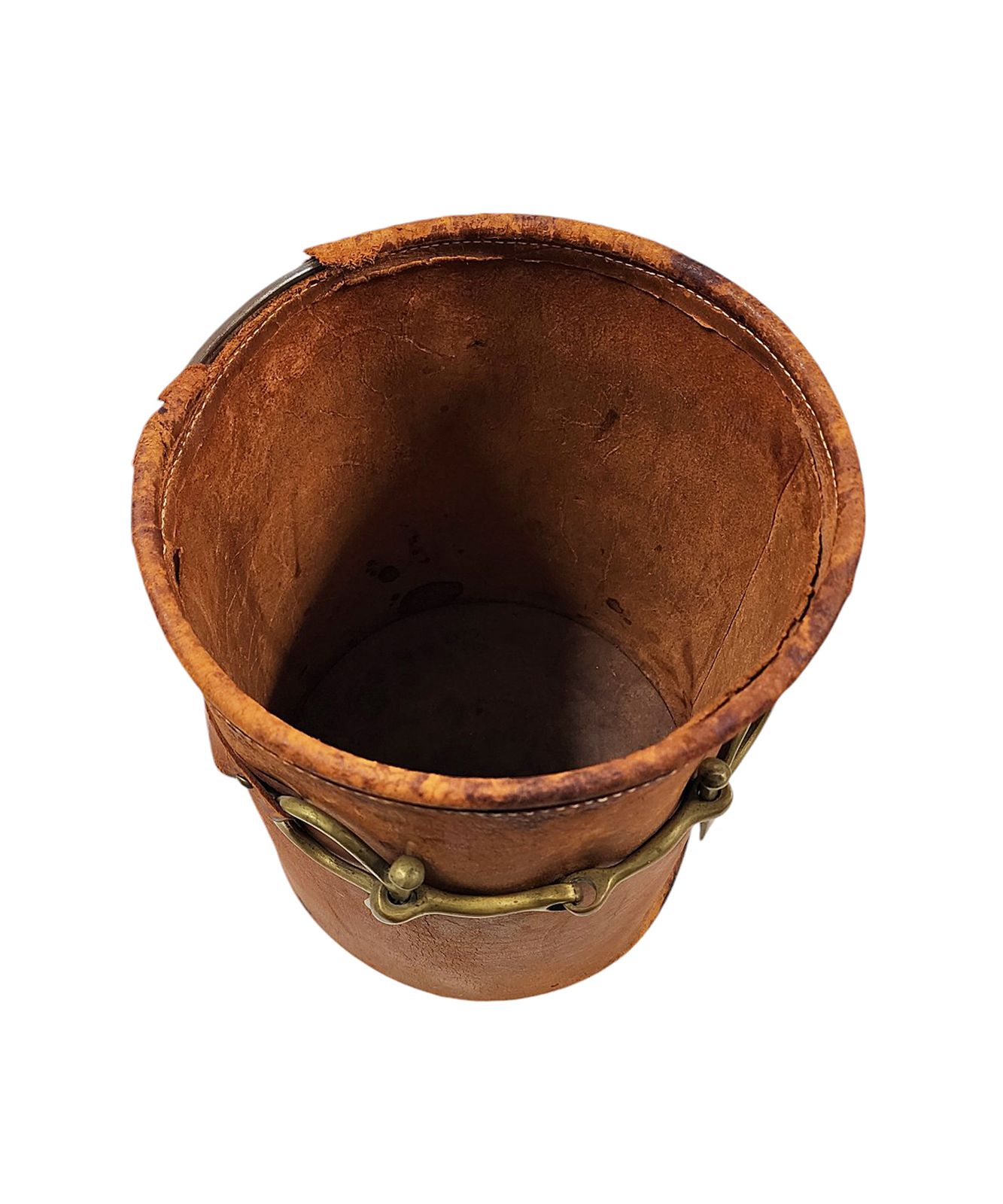 1050.0 Mid 20th Century Modern Leather Cylindrical Paper Waste Bin/Basket With Lid By Luxury Brand Hermès Paris, France photo