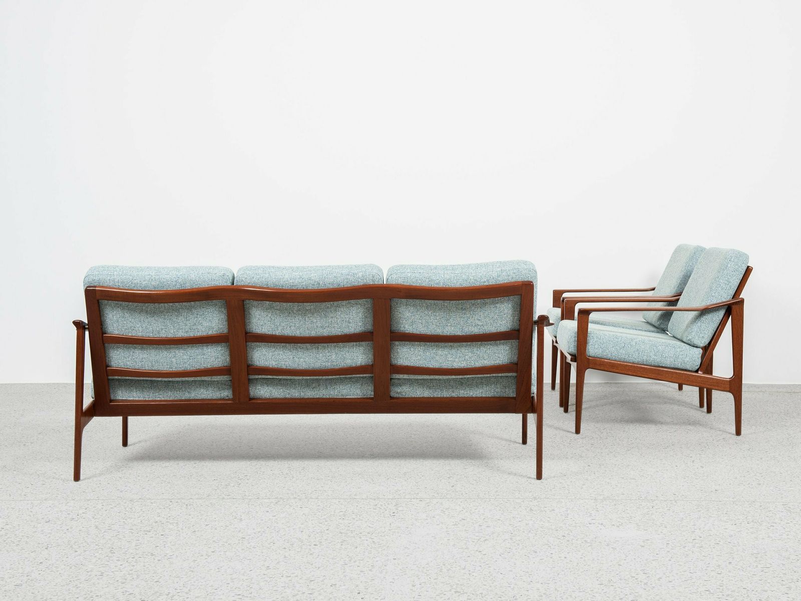 Midcentury Danish Sofa Set In Teak By Ib Kofod Larsen   With New Fabric photo furniture