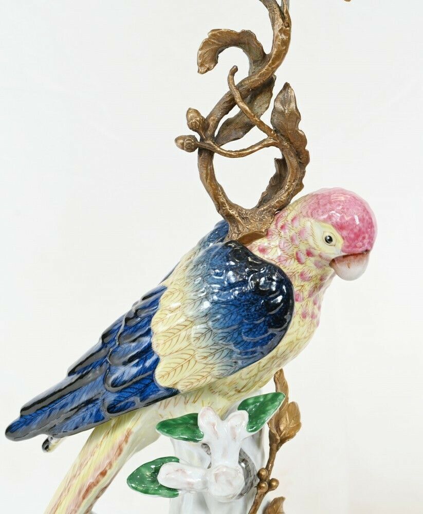 Pair French Parrot Candelabras Porcelain Bird Candlesticks photo Home Decor