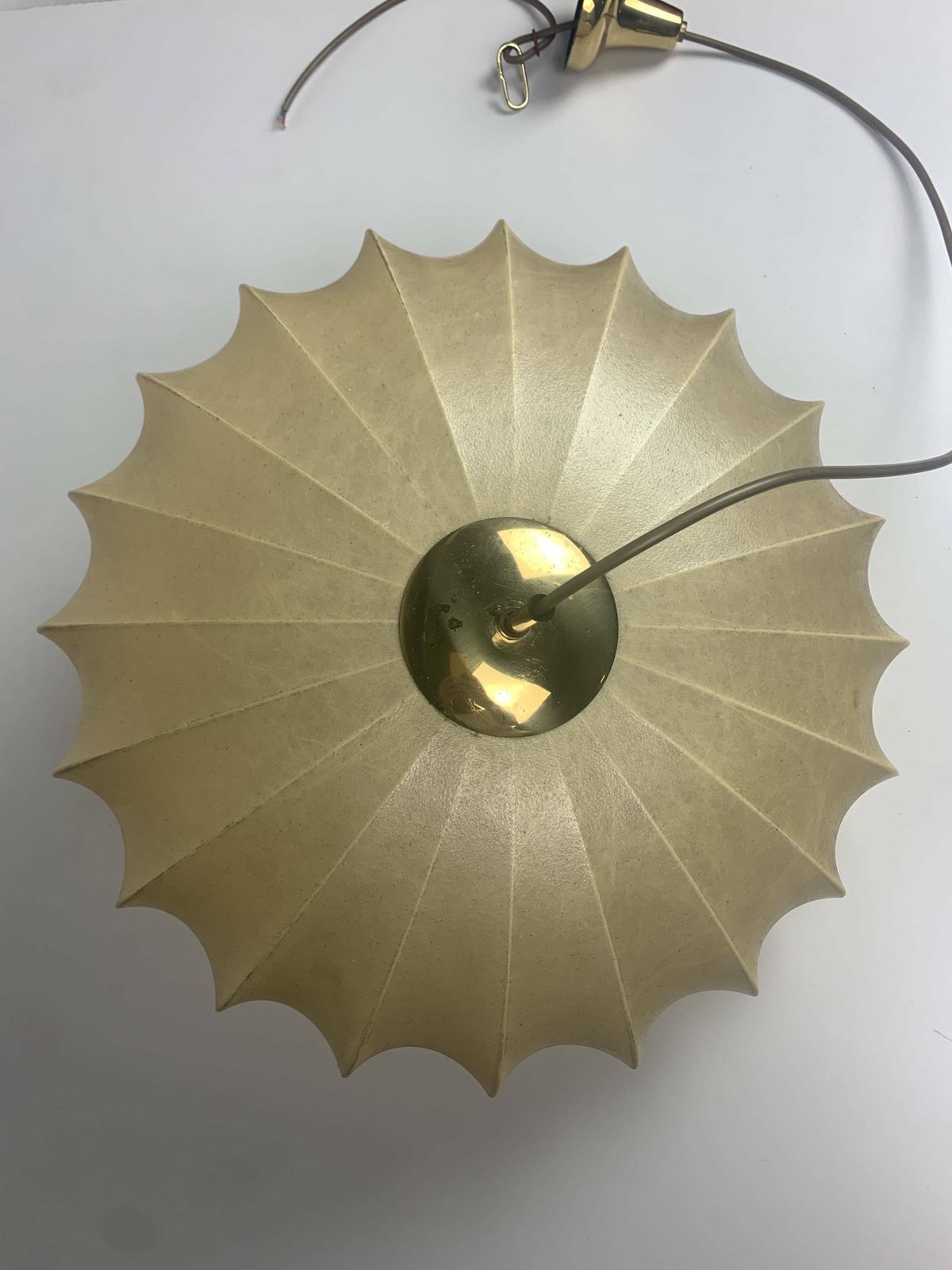 Mid Century Ufo Cocoon Hanging Lamp With Brass In The Style Of Achille Castiglioni, 1960s photo vintage