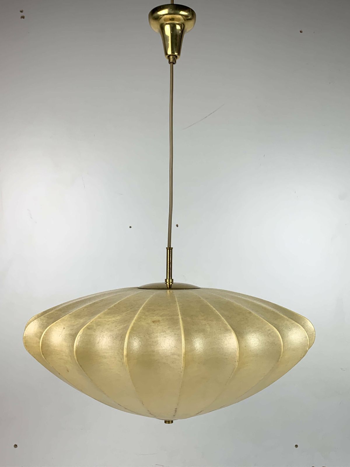 photo vinterior Mid Century Ufo Cocoon Hanging Lamp With Brass In The Style Of Achille Castiglioni, 1960s