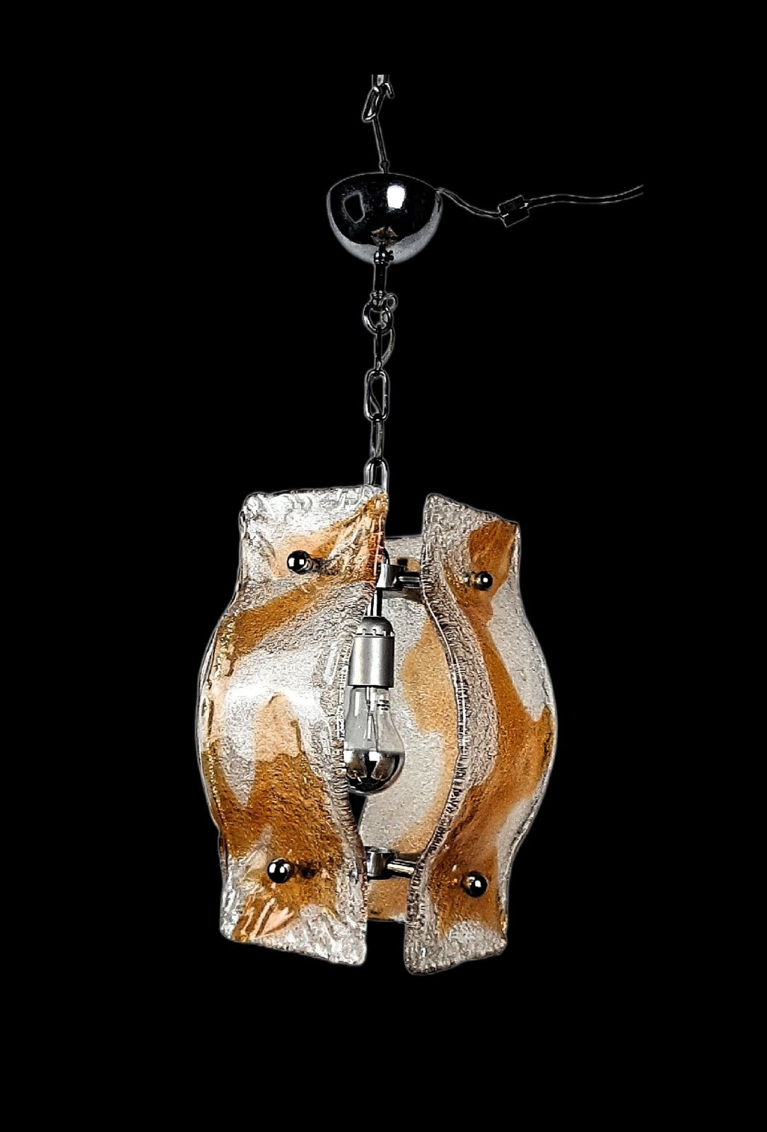 Carlo Nason For Mazzega Italy Pendant Thick Clear And Amber Glass 1970s photo for sale